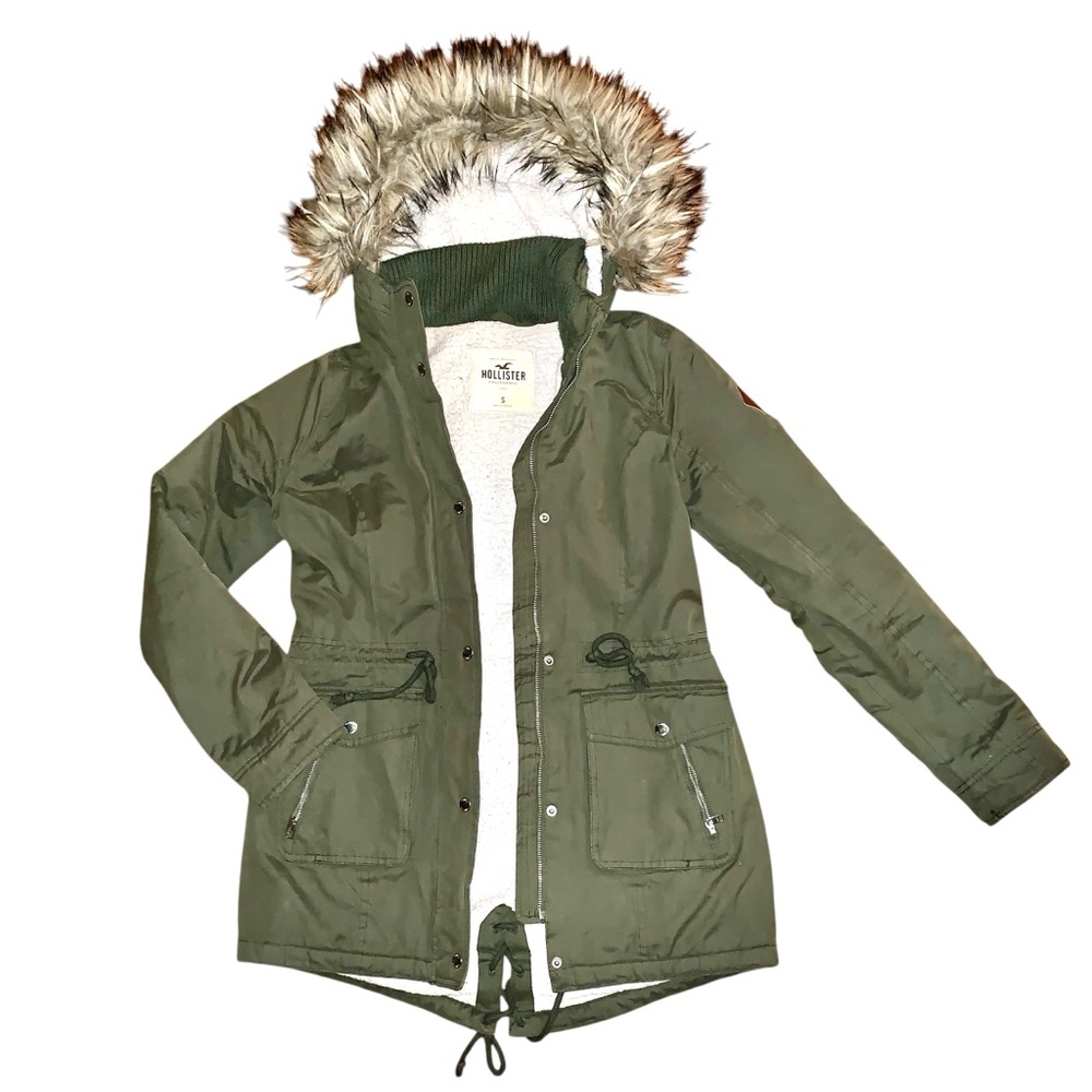 Hollister Olive Green Parka with Faux Fur Hood - Picture 5 of 16